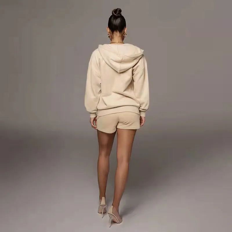 Fashion Casual Solid Color Cardigan Shorts Women's Two-piece Suit - Bellarte Enchanté Fashion Casual Solid Color Cardigan Shorts Women's Two-piece Suit